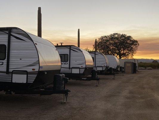 Beautiful sunset at the yard. These units awaiting their next family.