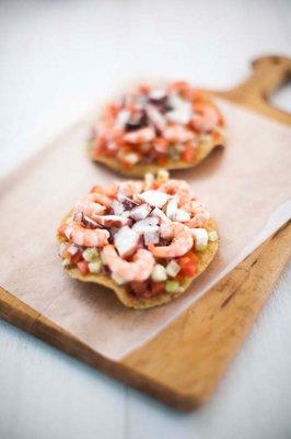 Shrimp Tostada with Octopus