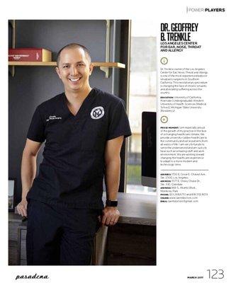 Dr. Trenkle making an appearance in Pasadena magazine's Power Players article for small business owners.