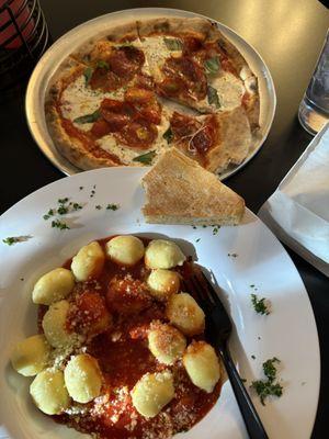 Cheese Stuffed Gnocchi with Roasted Tomato Sauce and a Margherita Pizza