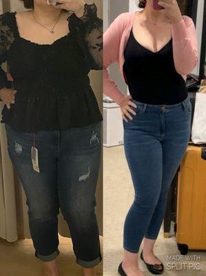 This is a before and after picture! 85 pound difference and I only got the surgery 7 months ago!