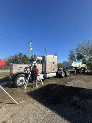 Mobile truck wash. No streaky beacon here. Hand dry to leave a streak free finish