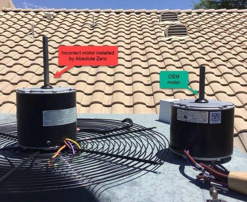 Left-motor installed by Absolute Zero.  Right-correct motor for Goodman unit.