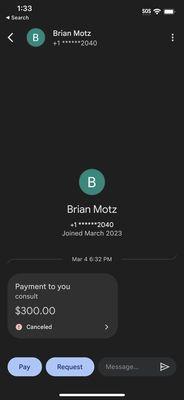 His canceled payment.