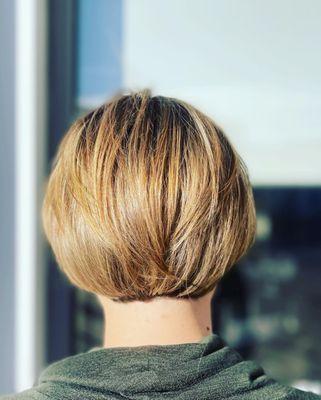 Women's short cut, stacked Bob