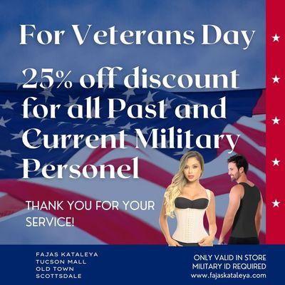 Veterans Day Sale Alert! 

Join us in honoring our heroes with an exclusive 25% OFF for past and current  military personel