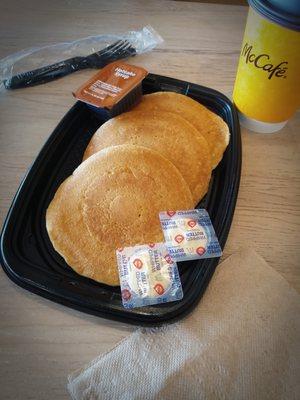 Hotcakes and coffee at Crestwood, MO McDonald's.