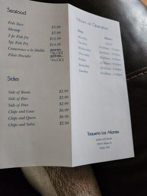 More menu and hours