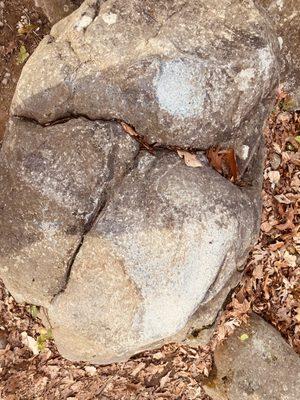 Ringing Rocks County Park -- hammer marks have chiseled away the ringing spots