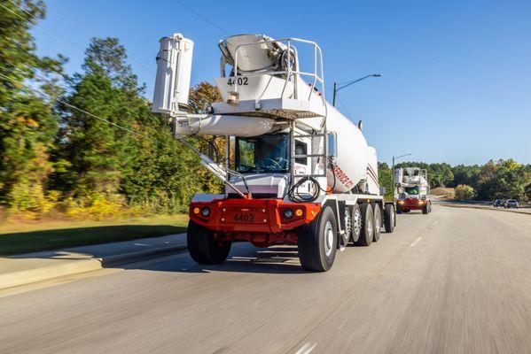 Concrete trucks are on the move. Always ready to serve you!