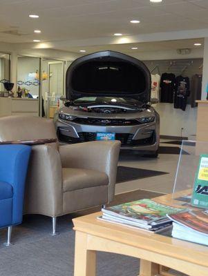 The waiting room is also a show room! Nice Camaro!!!