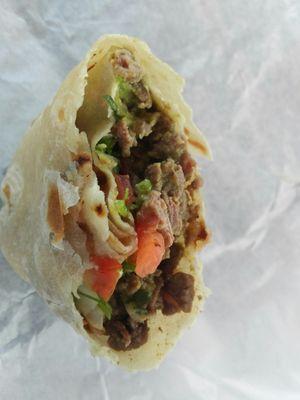 There's meat all the way through the Carne asada burrito.