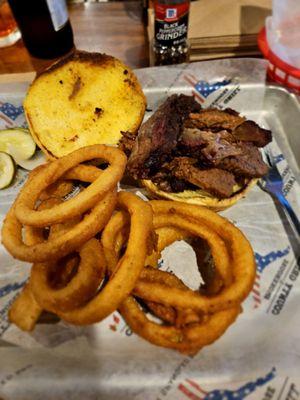 Brisket Sandwich & Onion Rings