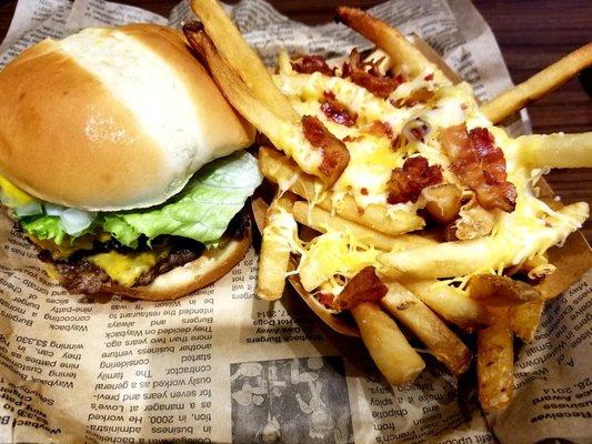 Double cheeseburger and bacon cheese fries.