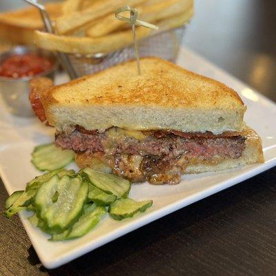 Patty Melt (other half is on other side of the fries)