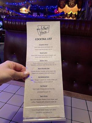 Cocktail menu (with three? bloody marys)