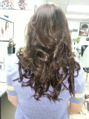 Extensions Saye put in shown after cutting and curling.