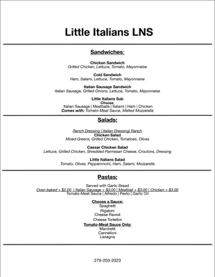 Little Italians LNS Menu