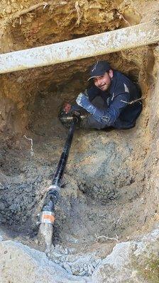 kitchen drain pipe repair to main 6ft deep.