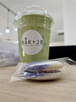 Coconut matcha & ube oreo macaron