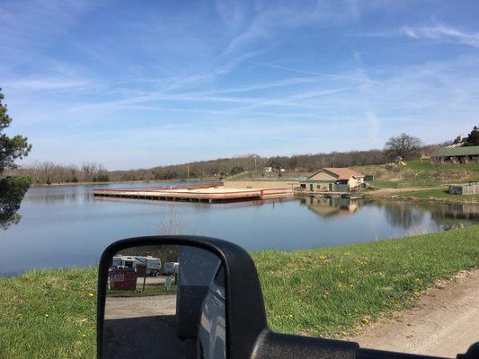 Large pool on lake that was non usable, in repair.