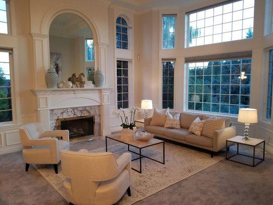 A luxury Space for a Sheek home. Living room staged by Amethyst Interiors.