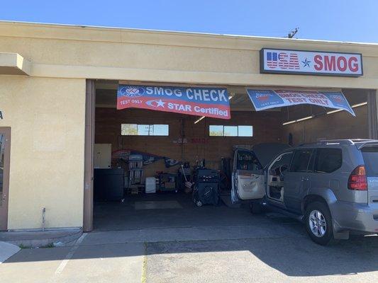 Getting our Smog check at USA Smog. Great place. Friendly people. Highly Recommended.