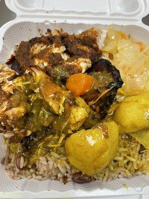 White meat jerk chicken with curry gravy