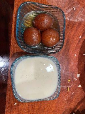 Gulab jamun and rice pudding