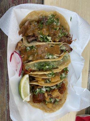 Tacos a la cart: carnitas, chorizo and al pastor