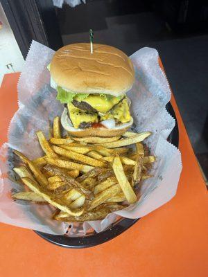 Double Cheese Burger and some home cut fries!