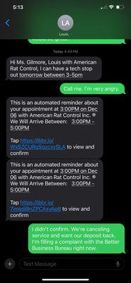 Crazy text exchange with American Rat Control.