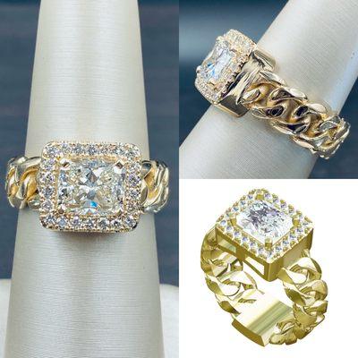 Solid gold chain link diamond ring