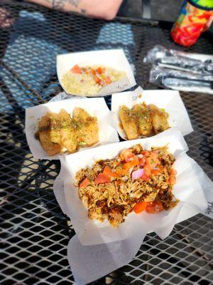 Cilantro Lime rice, 2 kinds of pierogi, Cuban tamale plate