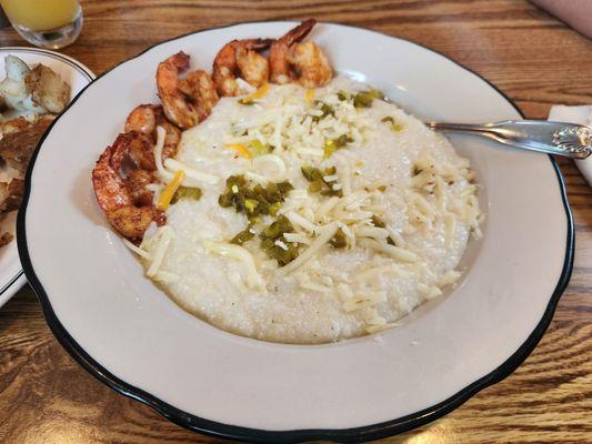 Shrimp and grits added jalapeño and honey