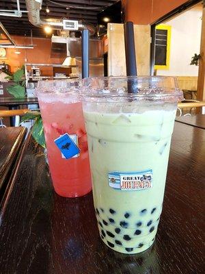 NEXT door to Sawasdee Thai Restaurant / Food Hall is a Thai Boba Tea Shop. We tried the Strawberry Lemonade and Match Milk Tea with Boba.