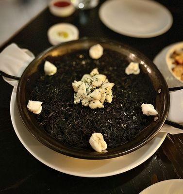 'ROSSEJAT' NEGRA paella-style pasta, squid ink, sepia sofrito, blue crab $30