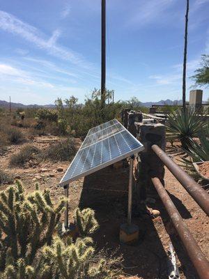 Solar Setup, Two pumps were installed in one single well for Backup/Redundancy one ran on Solar the other ran on AC