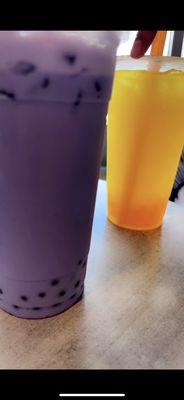 Taro with blueberry popping boba & mango with mango popping boba