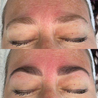 Before and after brow wax and tint