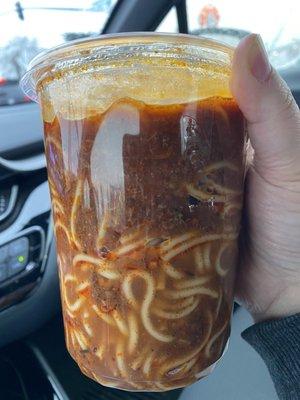 Is this a quart of pasta or a half quart with a bunch of greasy sauce because they ran out?