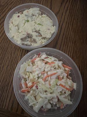 Potato salad (top) coleslaw (bottom)