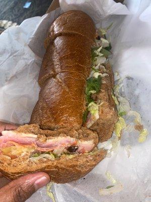 Amazing sub on wheat bread