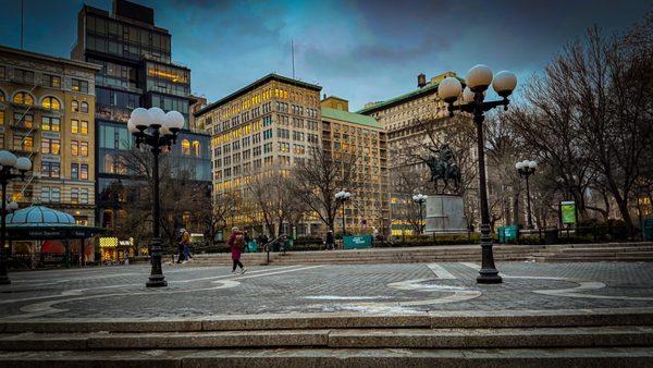 Winter view of pedestrian plaza. East to west.