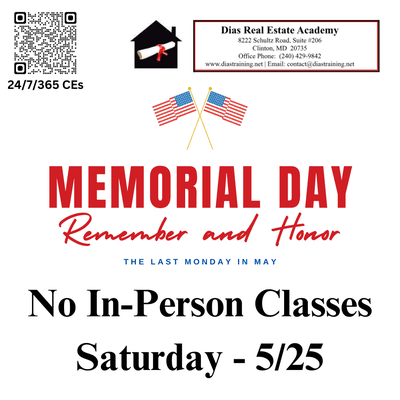 5/25 no Memorial Day classes.