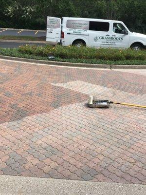 After we have power washed and top dressed sand, we seal the brick pavers for protection.