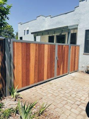 Metal and Wood Combo Driveway and Pedestrian Gate