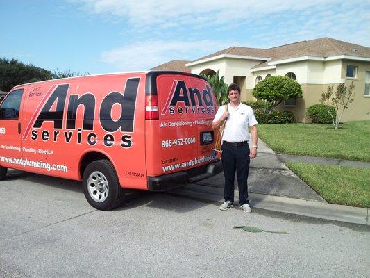 HVAC technician arriving for maintenance appointment.