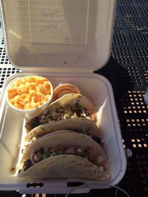 BBQ street tacos & Mac and Cheese