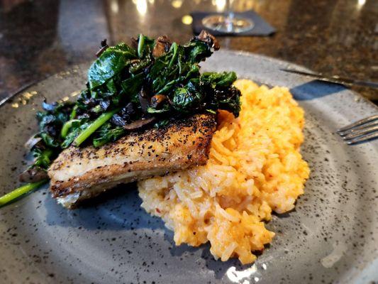 Pan Seared Halibut with veggies and rice!